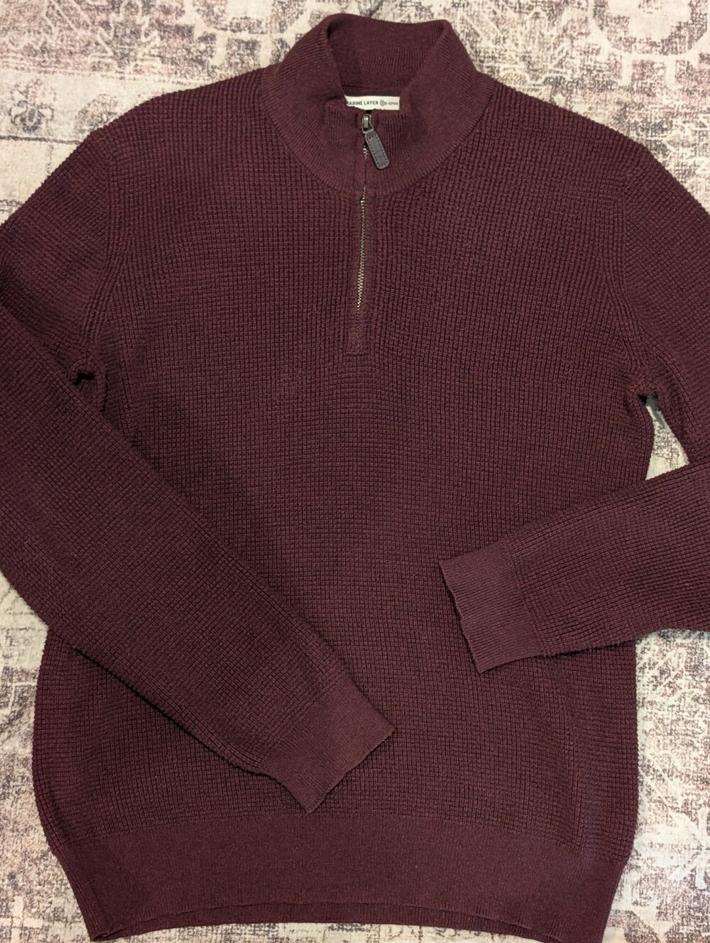 Marine Layer Quarter-Zip Knit Sweater - Burgundy